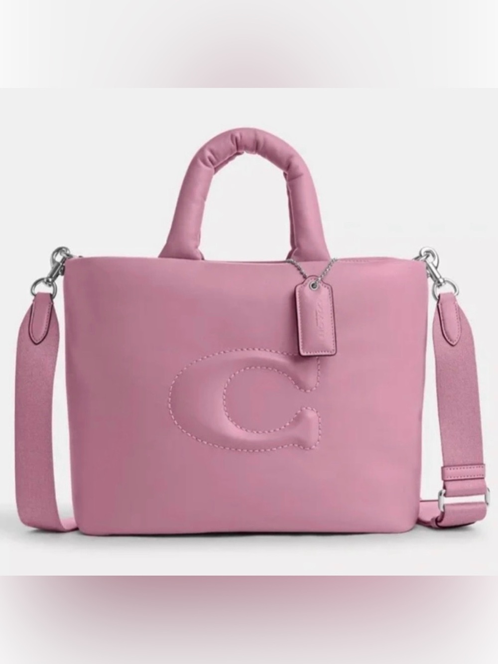 Coach Pink Quilted Pillow C Tote with Detachable Strap NWT